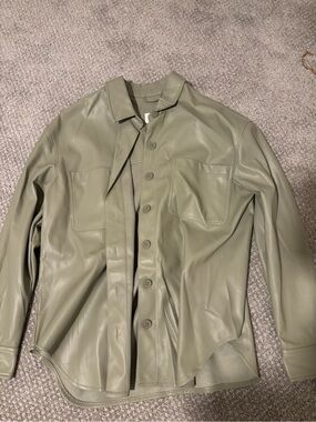 American Eagle Outfitters Sage Faux Leather Button-Up Jacket